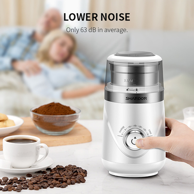 Justierbarer weißer elektrischer Kaffee Bean Grinder Portable 10 Einstellungen mit Edelstahl-Schüssel