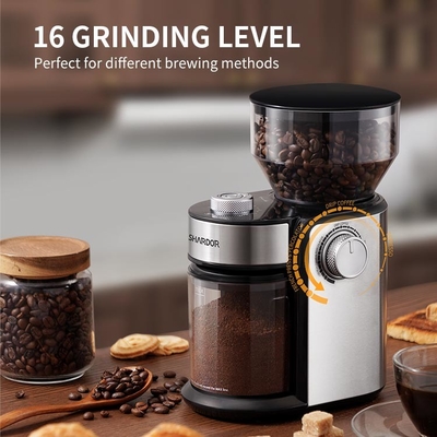 12 reibender Einstellungen Schalen-elektrische Blatt-Burr Coffee Grinders 16 Safty-Verschluss Burr Flat Silver