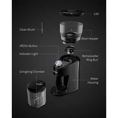 100W tragbare automatische schwarze konische Schalen 14 der Kaffeemühle-240g des Grat-2-12 justierbar