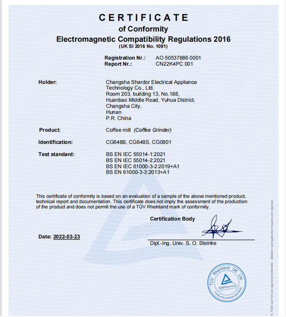China Changsha Shardor Electrical Appliance Technology Co., Ltd Zertifizierungen
